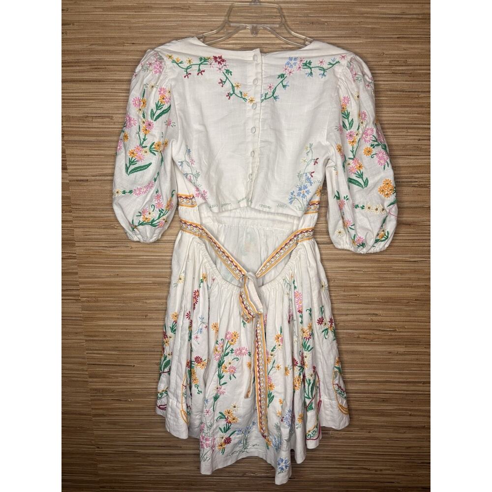 Anthropologie Deep V Floral Bohemian Boho Mini Dress Ivory Sz S - Picture 3 of 4